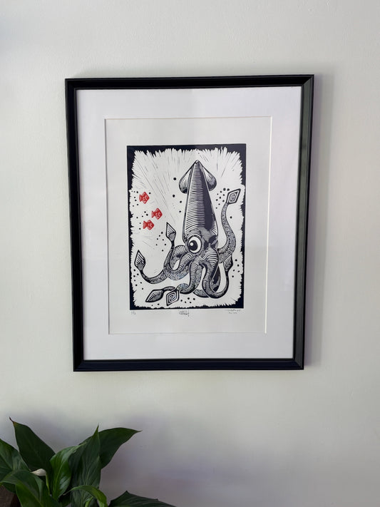 Inky the Squid Limited Edition Linocut Print