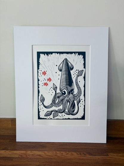 Inky the Squid Limited Edition Linocut Print
