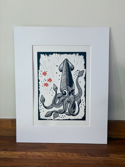Inky the Squid Limited Edition Linocut Print