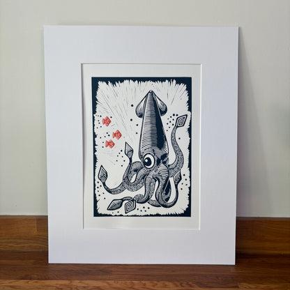 Inky the Squid Limited Edition Linocut Print