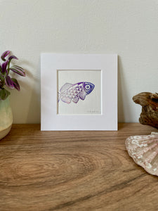 Fish original mini linocut print