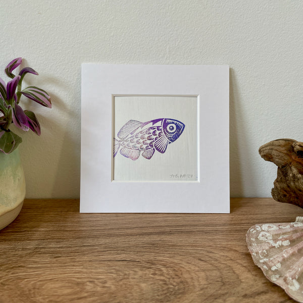 Fish original mini linocut print