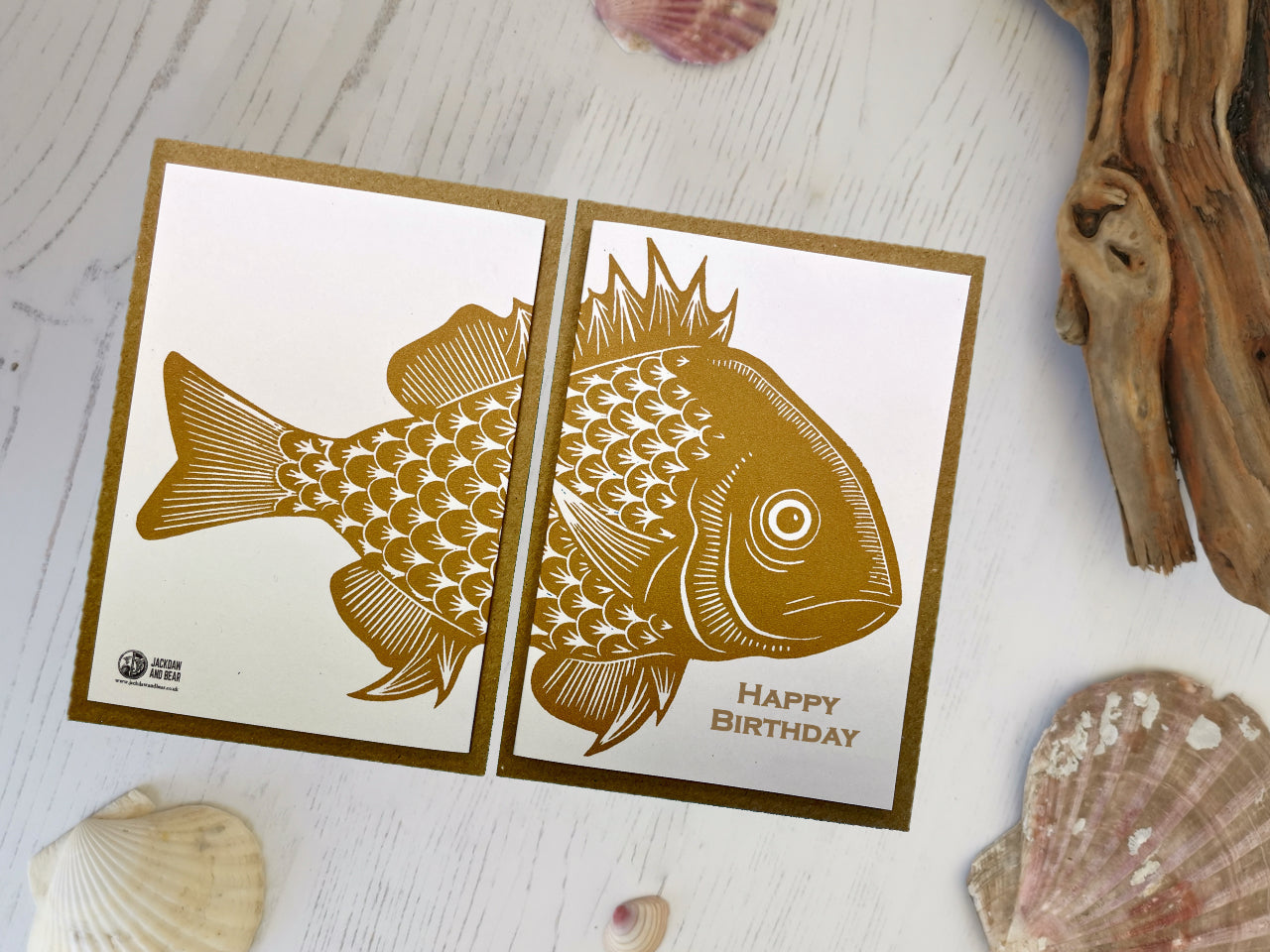 Sepia Fish Happy birthday card
