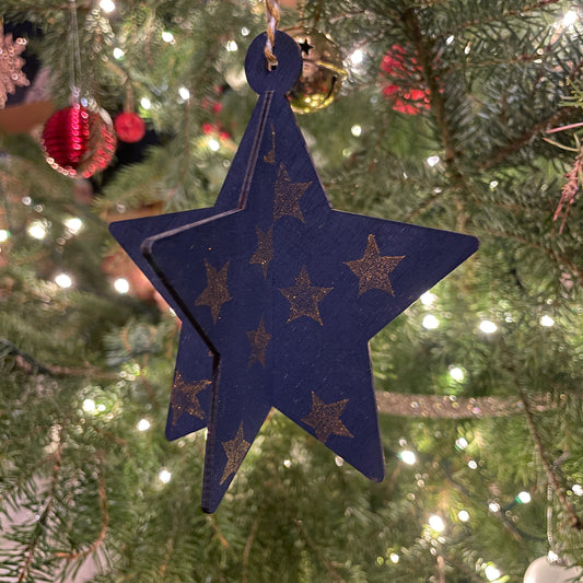 3D bauble hanging christmas decoration - wooden hand printed Linocut