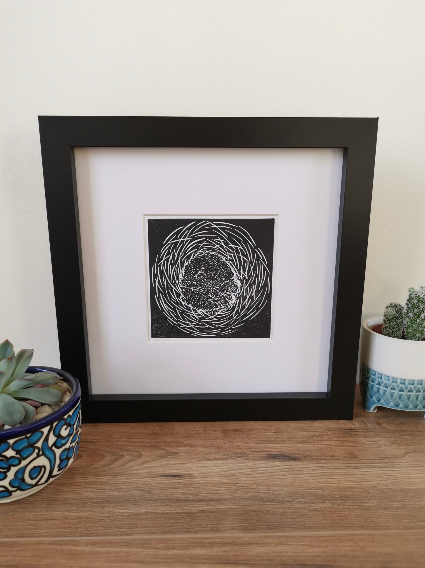Sleepy torpid Hazel Dormouse Linocut art print