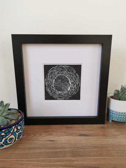 Sleepy torpid Hazel Dormouse Linocut art print