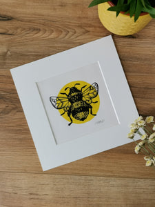 Bumblebee hand printed square Lino art print