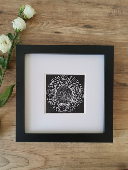Sleepy torpid Hazel Dormouse Linocut art print