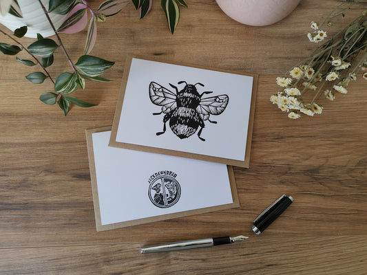 Bumblebee, bee greeting card, Lino cut print blank card, birthday card, thank you card
