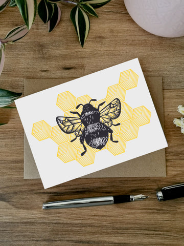 Bumblebee honeycomb greeting card, blank card, birthday card, thank you card