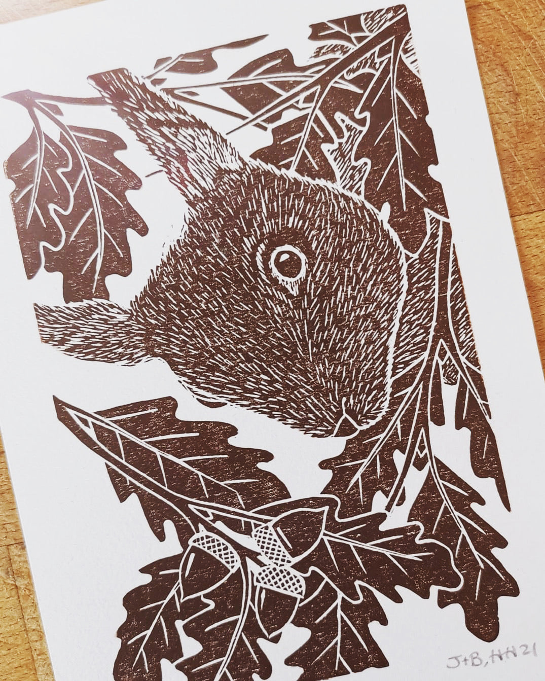 Red Squirrel hand printed linocut nature art print