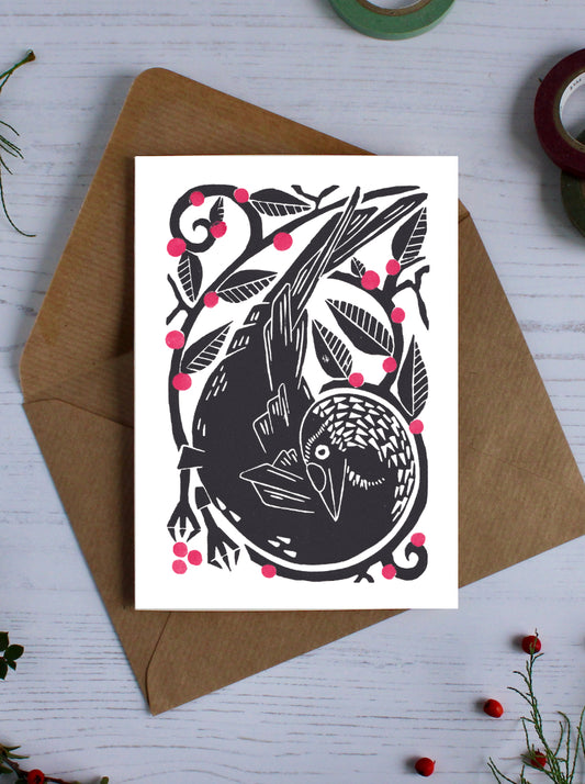 Folksy Jackdaw greeting card, blank any occasion card