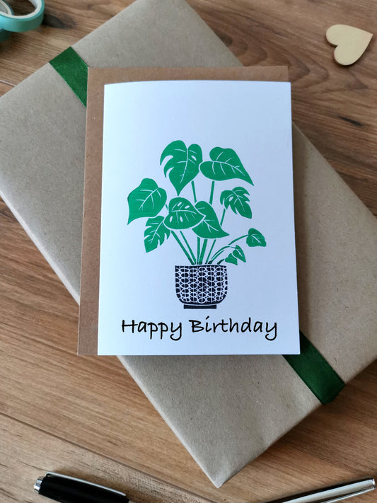 Happy birthday Monstera houseplant greeting card