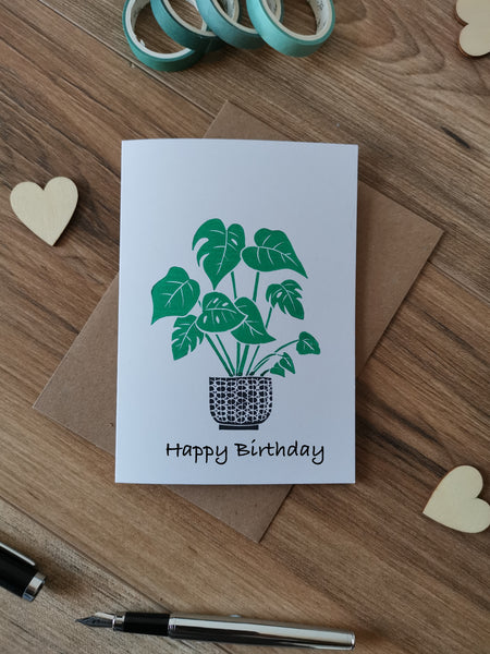 Happy birthday Monstera houseplant greeting card