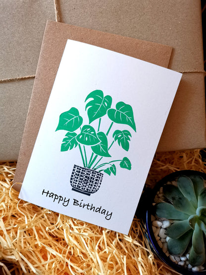 Happy birthday Monstera houseplant greeting card