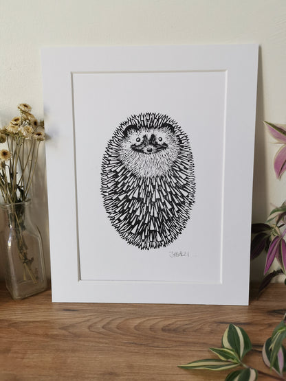 Hedgehog (ball) original mammal Linocut print