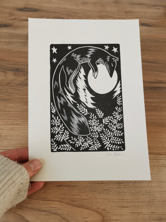 Fox folksy Linocut Print