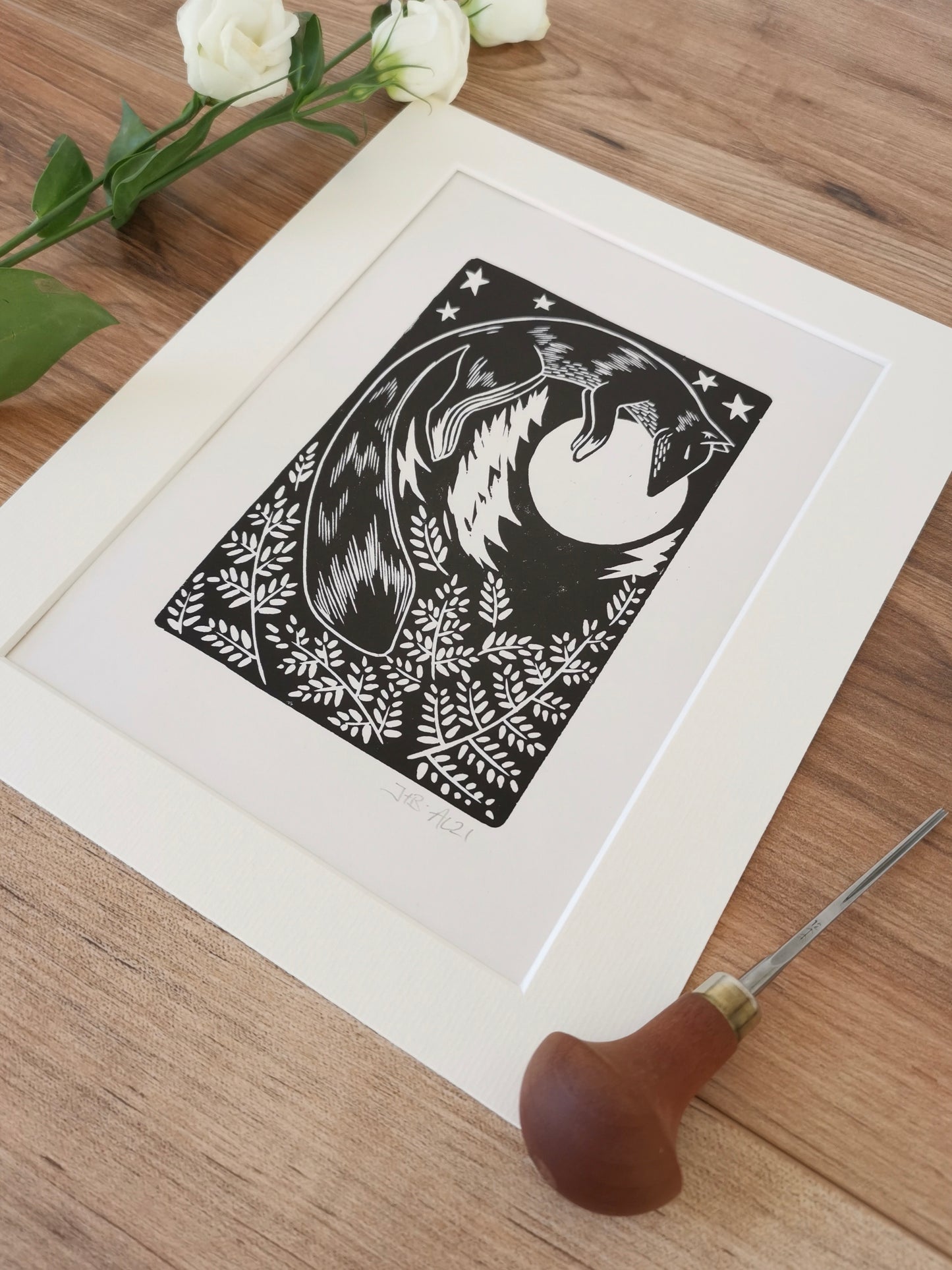 Fox folksy Linocut Print