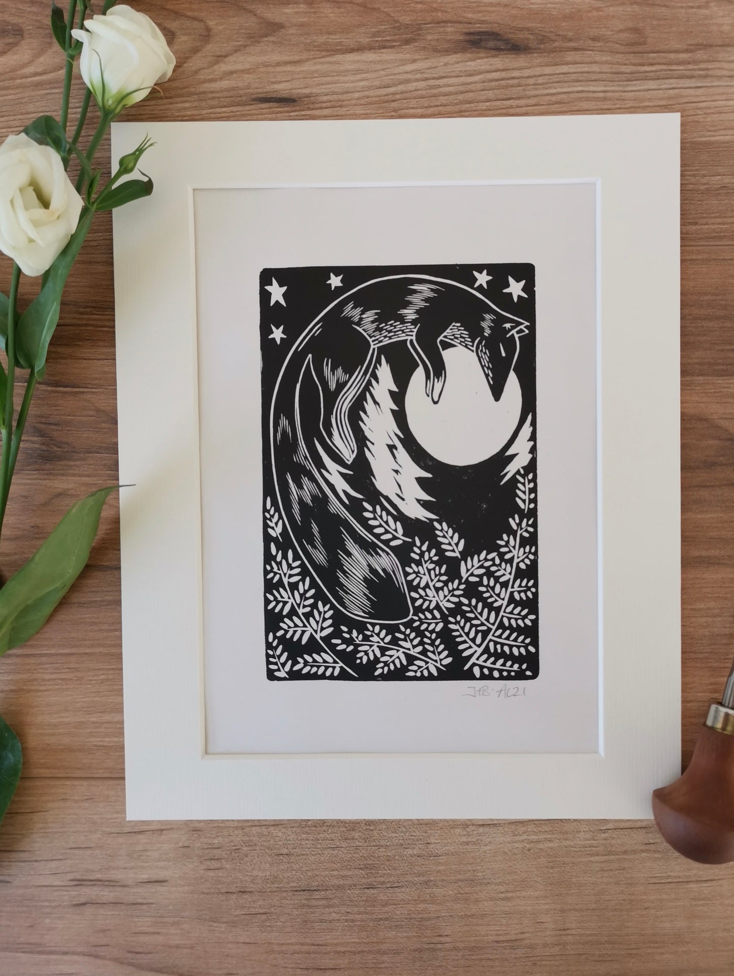 Fox folksy Linocut Print