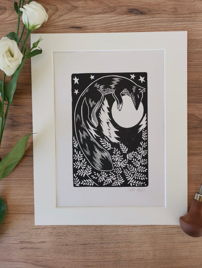 Fox folksy Linocut Print