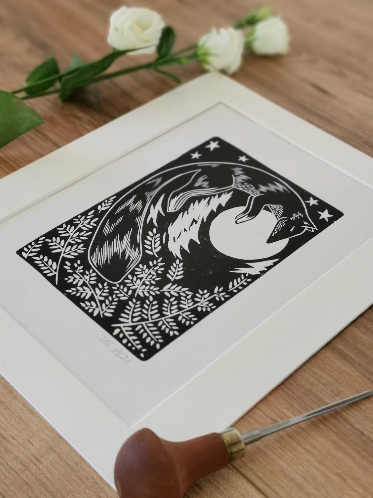 Fox folksy Linocut Print