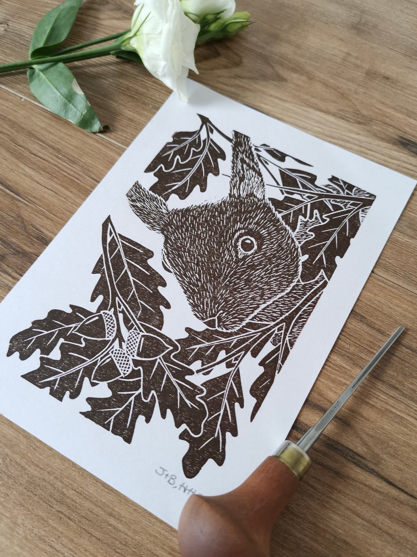 Red Squirrel hand printed linocut nature art print