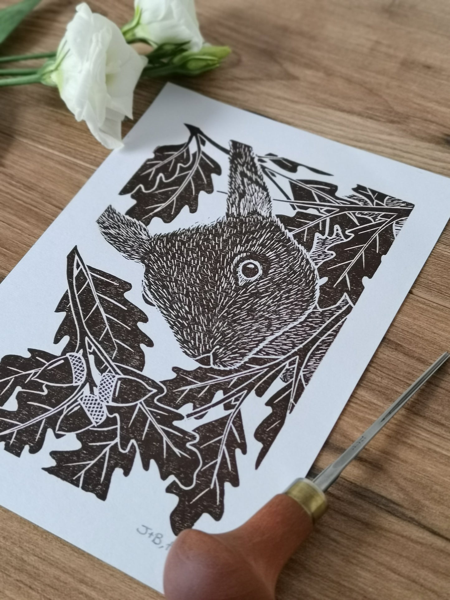 Red Squirrel hand printed linocut nature art print