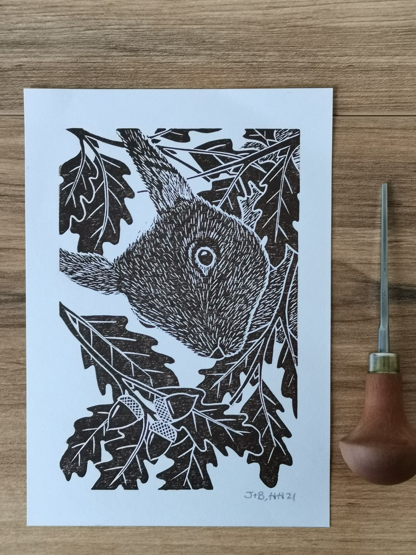 Red Squirrel hand printed linocut nature art print