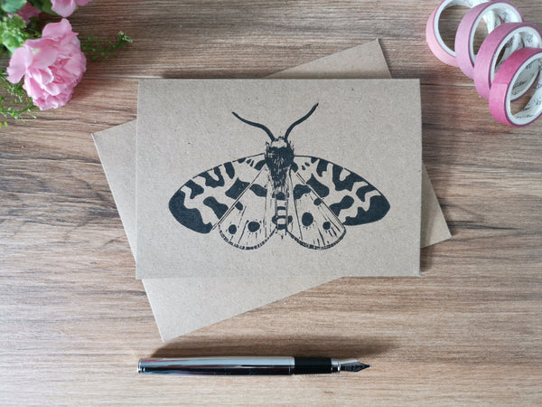Garden Tiger Moth greeting card, Lino cut print birthday card