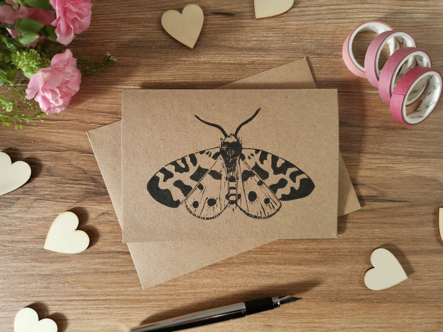 Garden Tiger Moth greeting card, Lino cut print birthday card