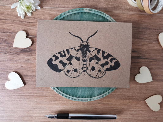 Garden Tiger Moth greeting card, Lino cut print birthday card