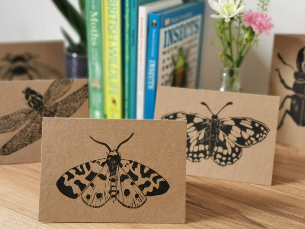 Garden Tiger Moth greeting card, Lino cut print birthday card