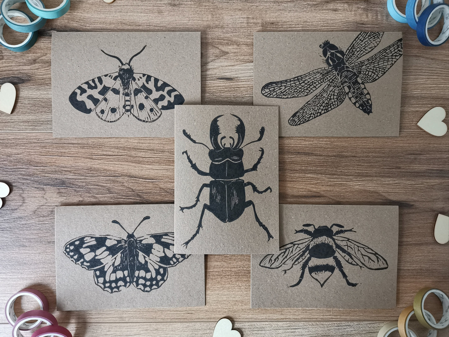 Garden Tiger Moth greeting card, Lino cut print birthday card