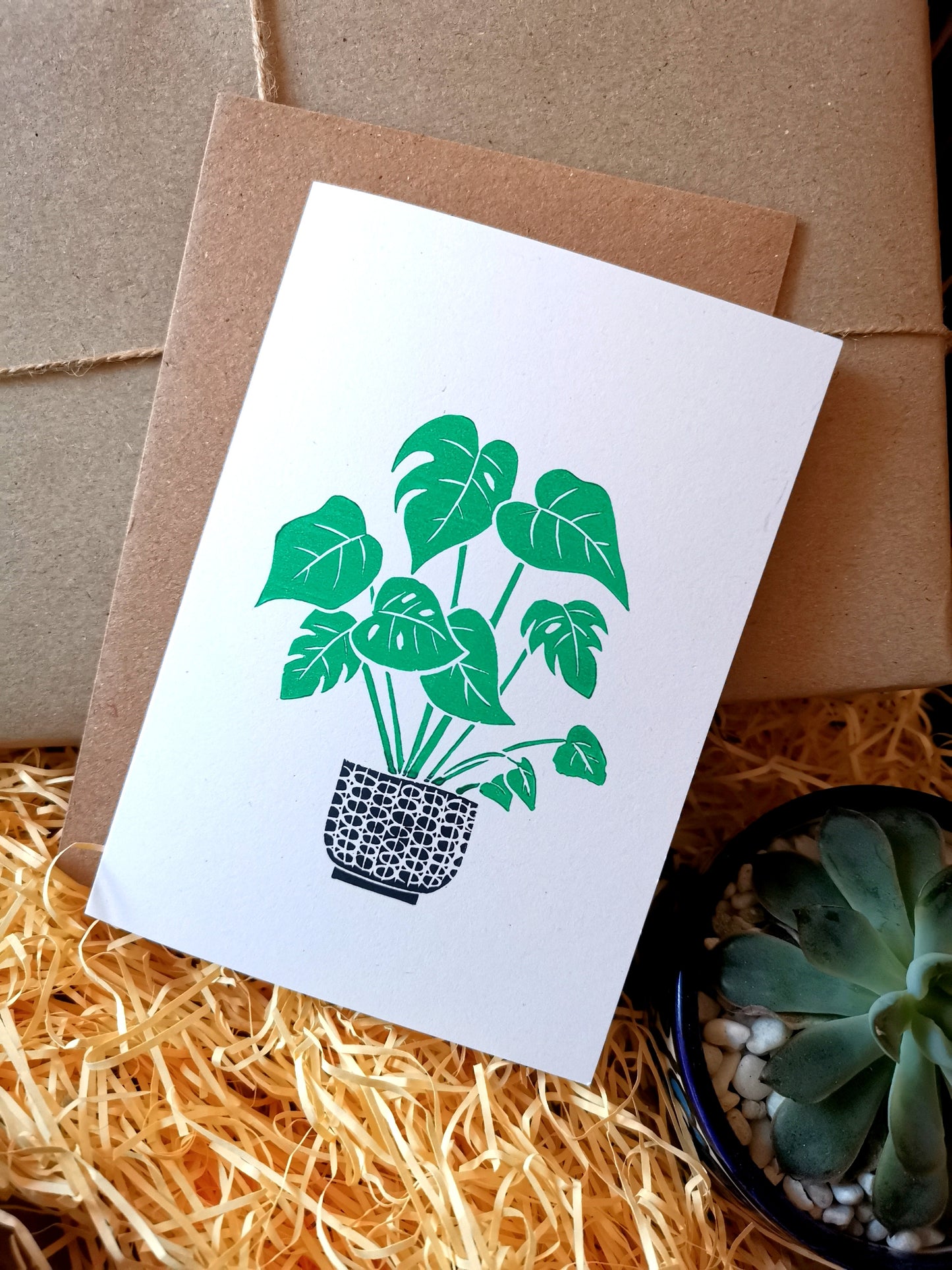 Monstera pot plant greeting card