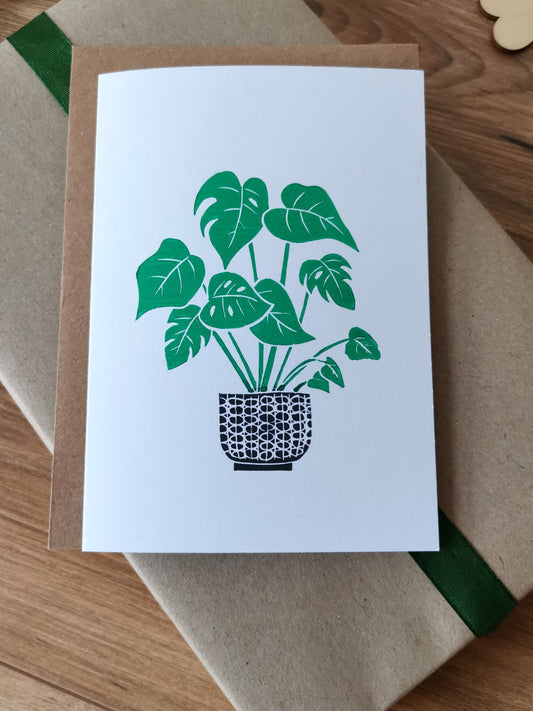 Monstera pot plant greeting card