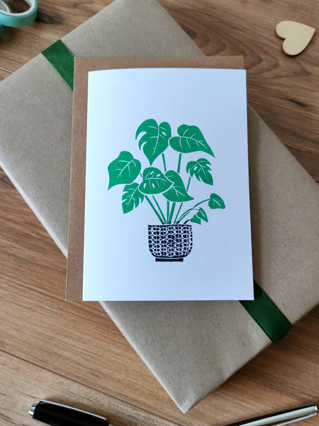 Monstera pot plant greeting card