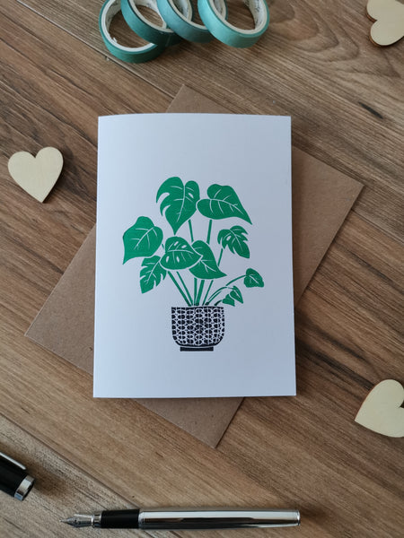 Monstera pot plant greeting card