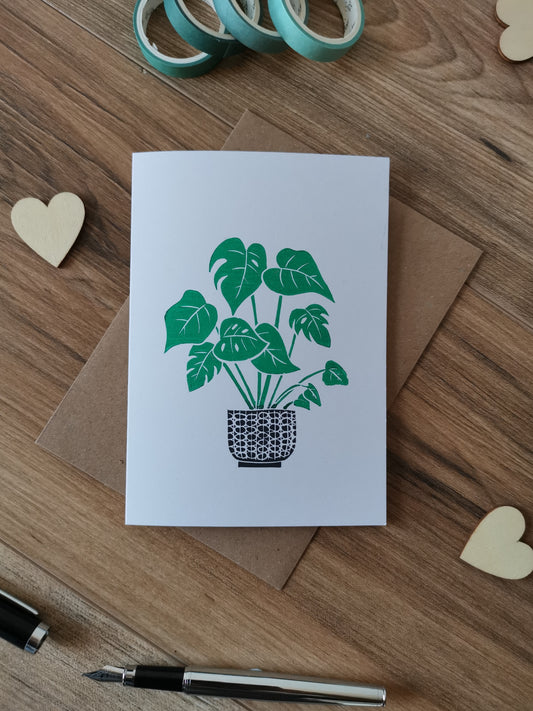 Monstera pot plant greeting card
