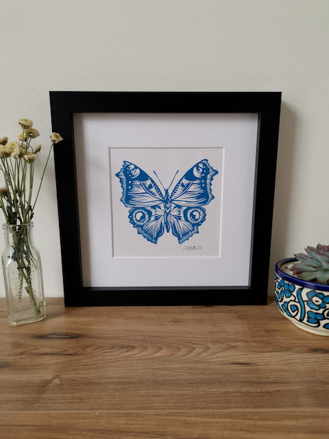 Blue Butterfly Linocut art print
