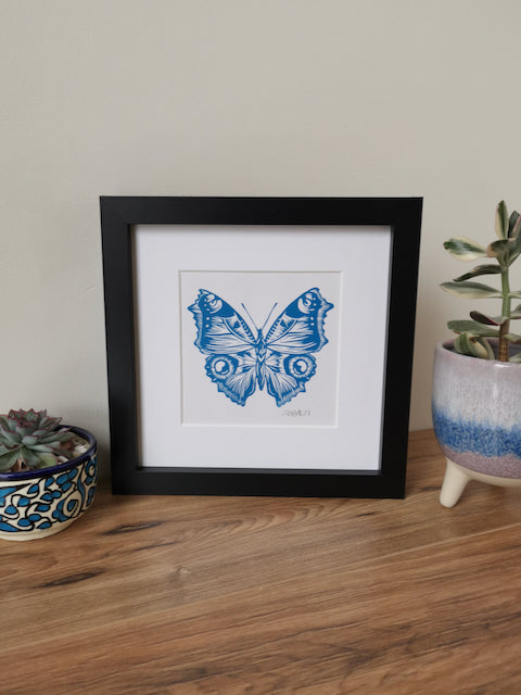Blue Butterfly Linocut art print