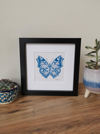 Blue Butterfly Linocut art print