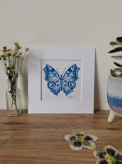Blue Butterfly Linocut art print