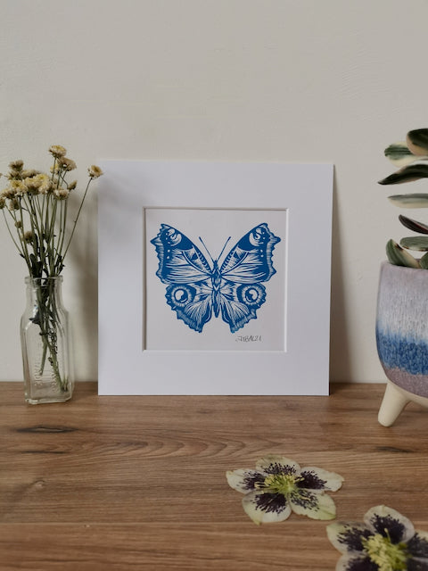 Blue Butterfly Linocut art print