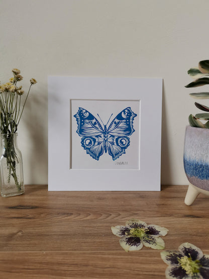 Blue Butterfly Linocut art print