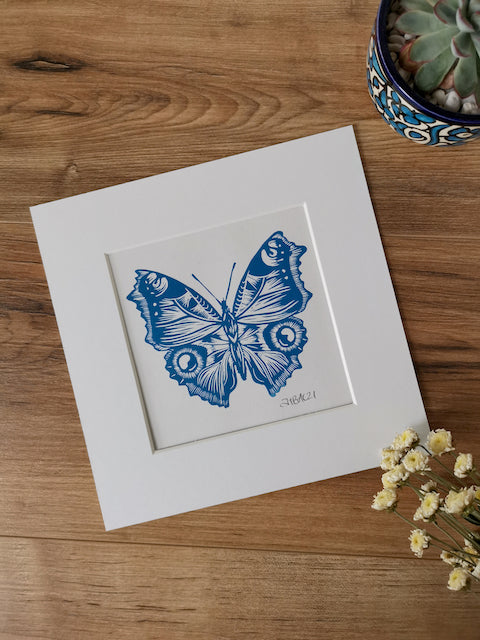Blue Butterfly Linocut art print