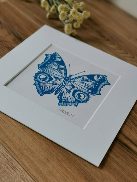 Blue Butterfly Linocut art print