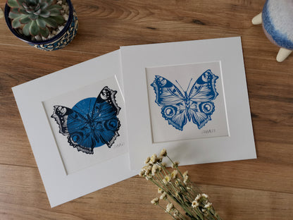 Blue Butterfly Linocut art print