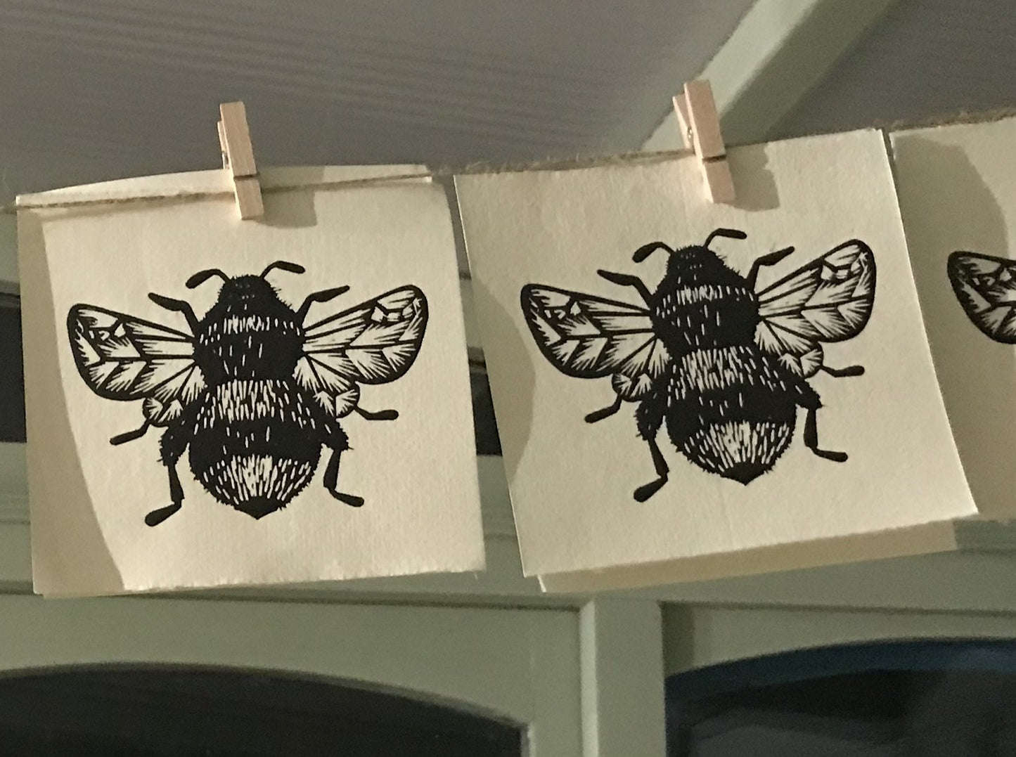 Handprinted Bumblebee linocut on Khadi handmade paper by Jackdaw and Bear