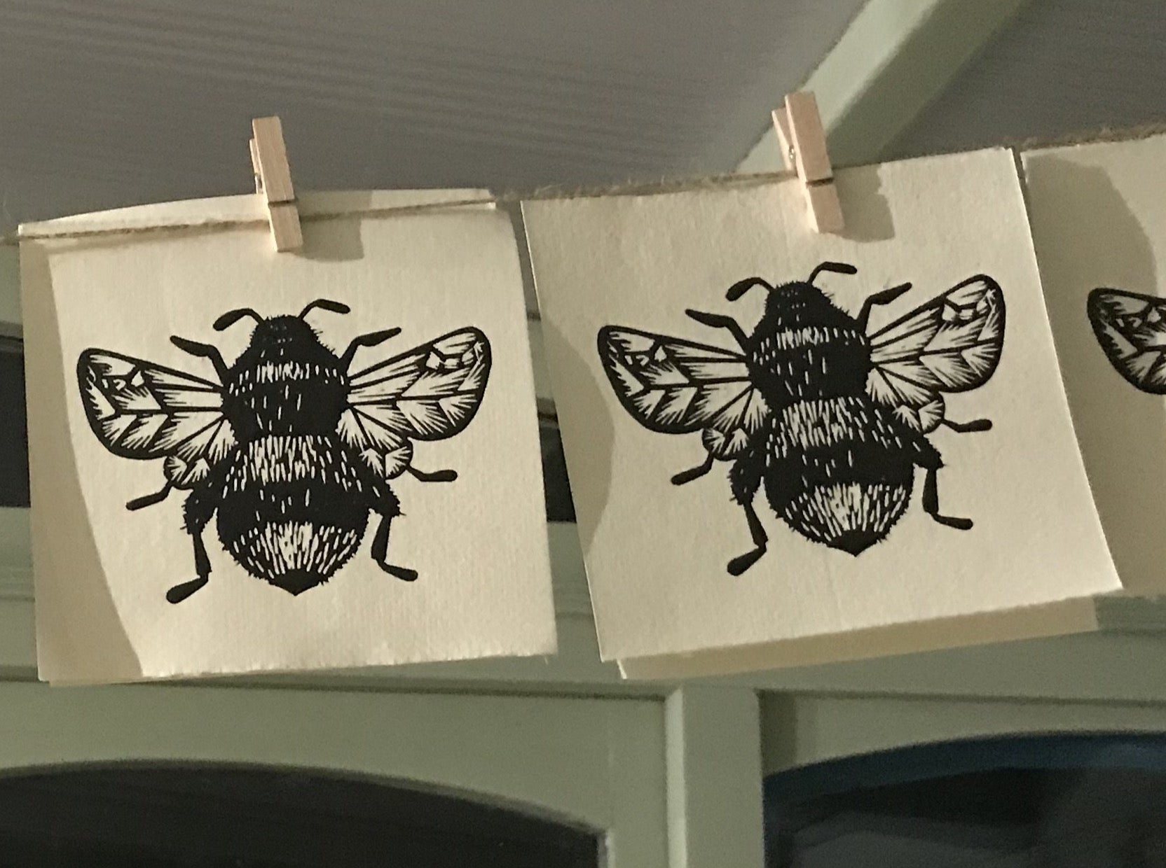 Handprinted Bumblebee linocut on Khadi handmade paper by Jackdaw and Bear