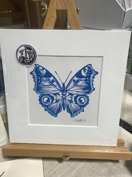 Blue Butterfly Linocut art print